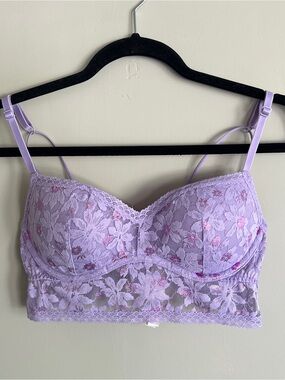 PINK small purple dainty floral sheer lace lounge push up padded bralette bra